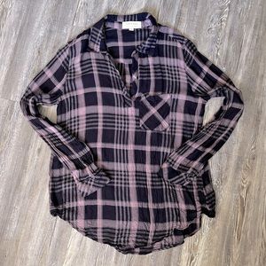 ANTHROPOLOGIE | Cloth & Stone Size XL plaid v-neck blouse